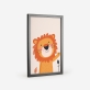 Poster de um leão laranja sorridente com uma juba volumosa, ideal para decoração de quartos de bebé e crianças. 2